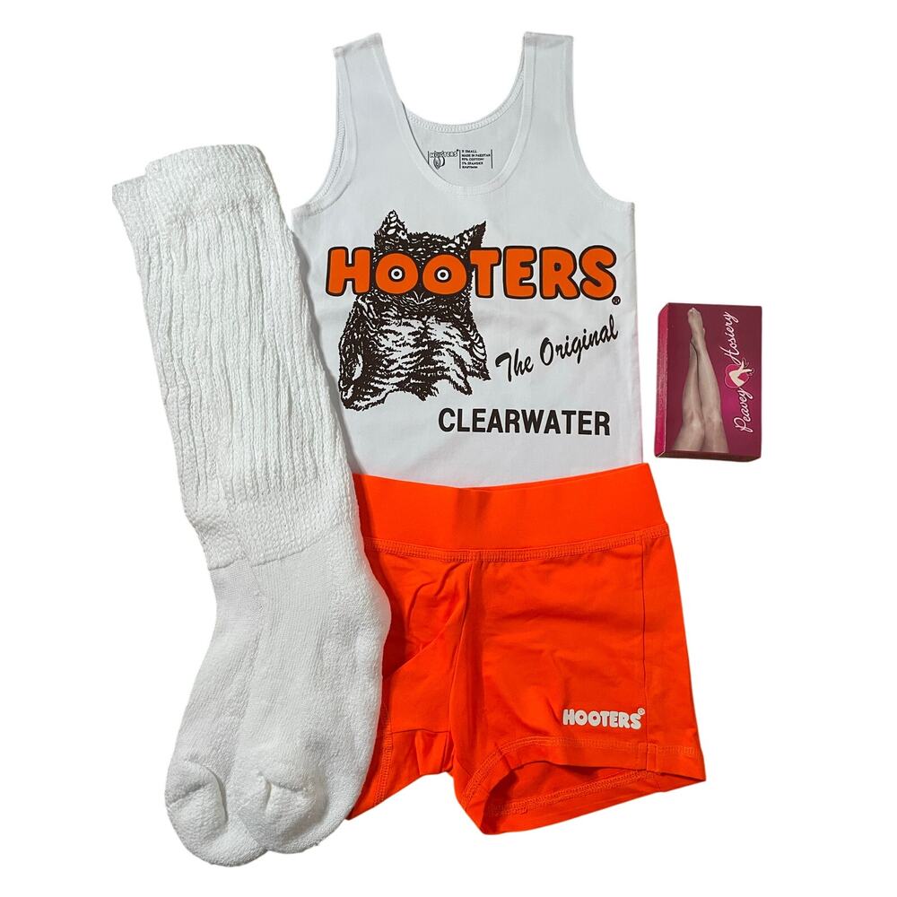 New Hooters Uniform Tank Shorts Scrunchie Socks Pantyhose size Xs/Xxs